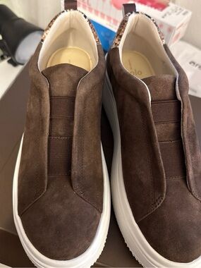 Linea Paolo Golde-L Brown Suede Platform Sneakers Snakeskin Heel 9M GOLDE-L NIB